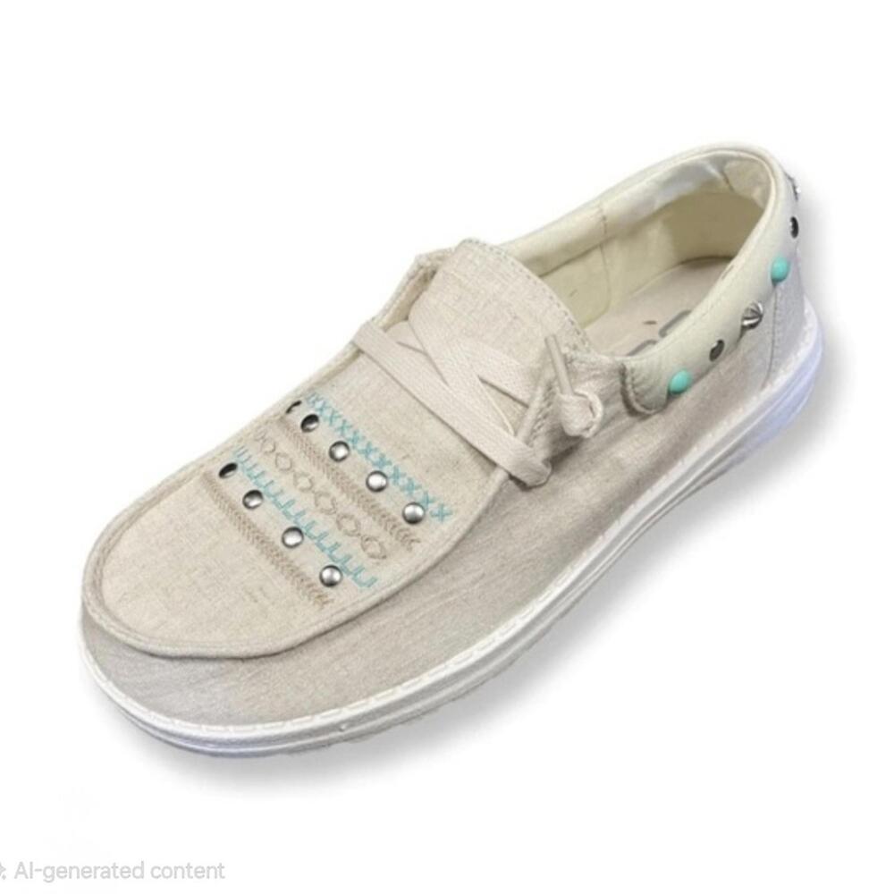 HEYDUDE Wendy Rodeo Studded Western Slip On Shoes Cream Turquoise NWT size 6 - Picture 2 of 8